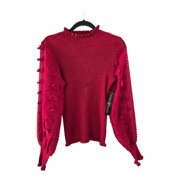 Almost Famous Textured Peasant Sweater Top Women XL Red Ballon  Sleeve - Picture 1 of 14